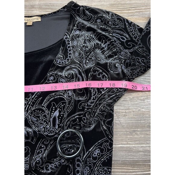 Notations Blouse Women's L Faux Wrap Black Velvet Top Silver Glitter Witchy Goth - Picture 9 of 16